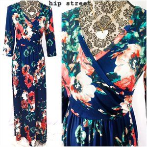ZATTCAS Surplice Top Soft Stretch Jersey Floral Maxi Dress S